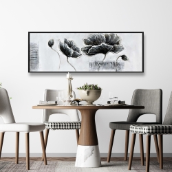 Framed 16 x 48 - Industrial style grayscale flowers