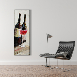 Framed 16 x 48 - Two bottles with a glass of wine