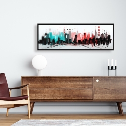 Framed 16 x 48 - Cityscape with rose gold colors