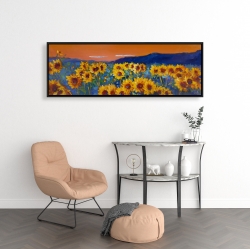 Framed 16 x 48 - Sunflowers by dawn