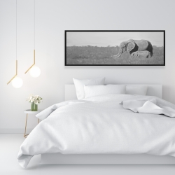 Framed 16 x 48 - Elephants in the savannah