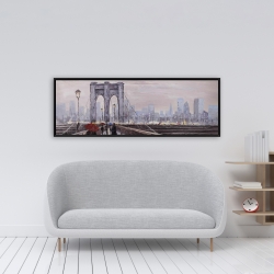 Framed 16 x 48 - Brooklyn bridge with passersby