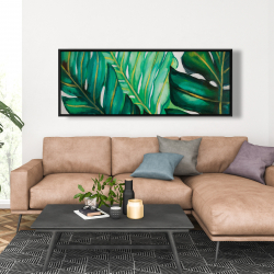 Framed 20 x 60 - Three big exotic plant leaves