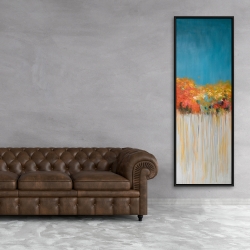 Framed 20 x 60 - Colorful abstract flowers on a grey background
