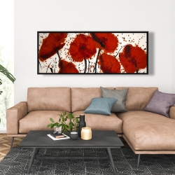 Framed 20 x 60 - Abstract paint splash red flowers