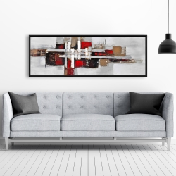 Framed 20 x 60 - Abstract shapes with red accents