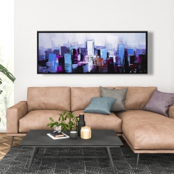 Framed 20 x 60 - Abstract blue & purple city