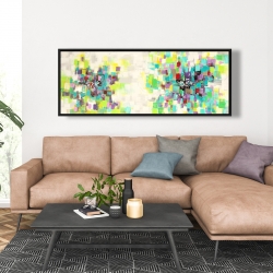 Framed 20 x 60 - Abstract squares flowers