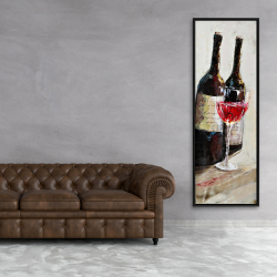 Framed 20 x 60 - Two bottles with a glass of wine