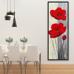 Framed 20 x 60 - Red flowers on a gray background