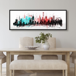 Framed 20 x 60 - Colorful city with rose gold lines