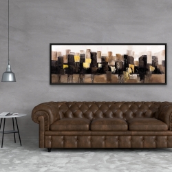 Framed 20 x 60 - Earthy tones abstract cityscape