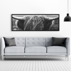 Framed 20 x 60 - Monochrome portrait highland cow