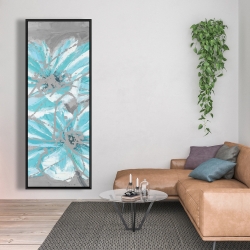 Framed 20 x 60 - Two little abstract blue flowers