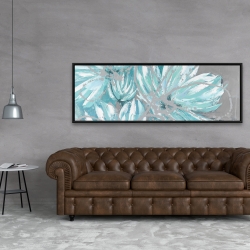 Framed 20 x 60 - Three little abstract blue flowers