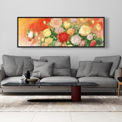 Framed 20 x 60 - Bouquet of multicolor abstract flowers