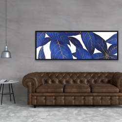 Framed 20 x 60 - Abstract modern blue leaves