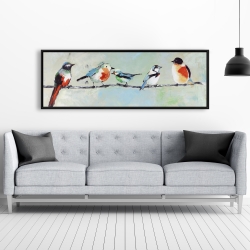 Framed 20 x 60 - Small abstract colorful birds