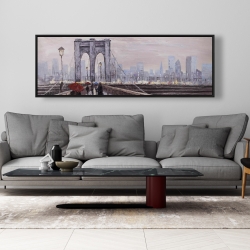 Framed 20 x 60 - Brooklyn bridge with passersby