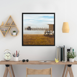 Framed 24 x 24 - Lifeguard tower at the beach