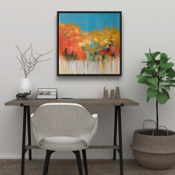 Framed 24 x 24 - Colorful abstract flowers on a grey background