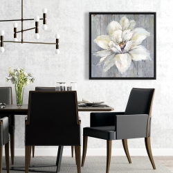 Framed 24 x 24 - White flower on wood