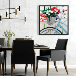 Framed 24 x 24 - Bicycle with tulips flowers in basket