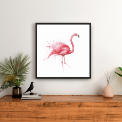 Framed 24 x 24 - Pink flamingo watercolor
