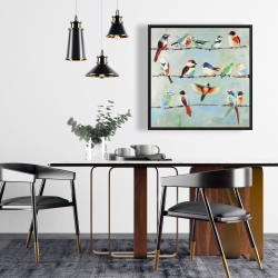 Framed 24 x 24 - Small abstract colorful birds