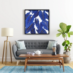 Framed 24 x 24 - Tropical abstract blue leaves