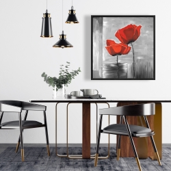 Framed 24 x 24 - Two red flowers on a grayscale background