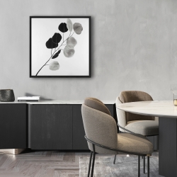 Framed 24 x 24 - Grayscale branch with round shape leaves