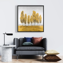 Framed 24 x 24 - Seven abstract yellow trees