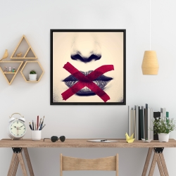 Framed 24 x 24 - Grayscale lips with a red x