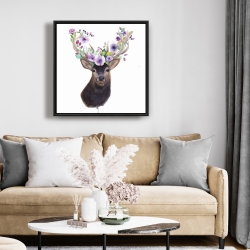 Framed 24 x 24 - Roe deer head with flowers