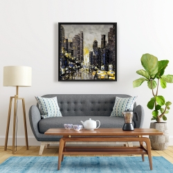 Framed 24 x 24 - Abstract and texturized city with yellow taxis