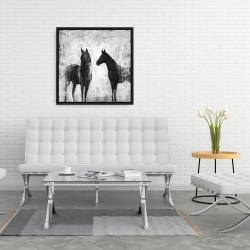 Framed 24 x 24 - Black and white horses