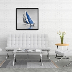 Framed 24 x 24 - Gray and blue boat sailing