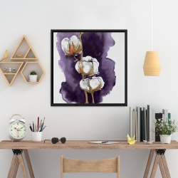 Framed 24 x 24 - Watercolor purple cotton flowers