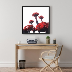 Framed 24 x 24 - Red tropical flowers