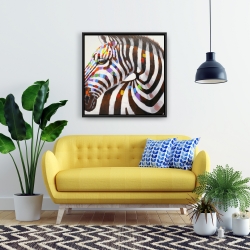 Framed 24 x 24 - Colorful zebra