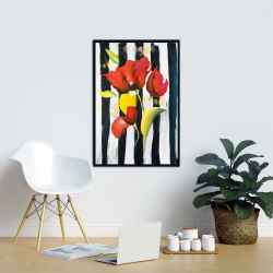 Framed 24 x 36 - Red flowers on stripes