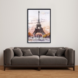 Framed 24 x 36 - Eiffel tower sketch with an handwritten message