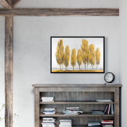 Framed 24 x 36 - Seven abstract yellow trees