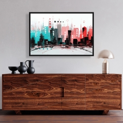 Framed 24 x 36 - Cityscape with rose gold colors