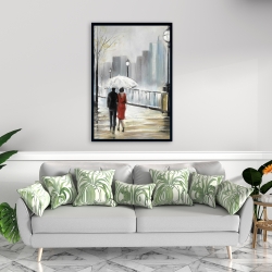 Framed 24 x 36 - Couple walking under the rain