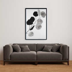 Framed 24 x 36 - Grayscale branch with round shape leaves