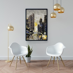 Framed 24 x 36 - Abstract and texturized city with yellow taxis