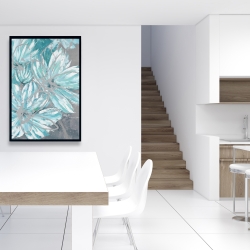 Framed 24 x 36 - Three little abstract blue flowers