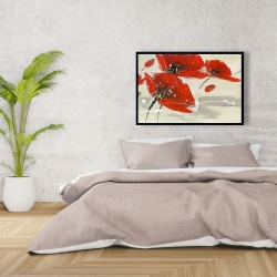 Framed 24 x 36 - Abstract red flowers in the wind